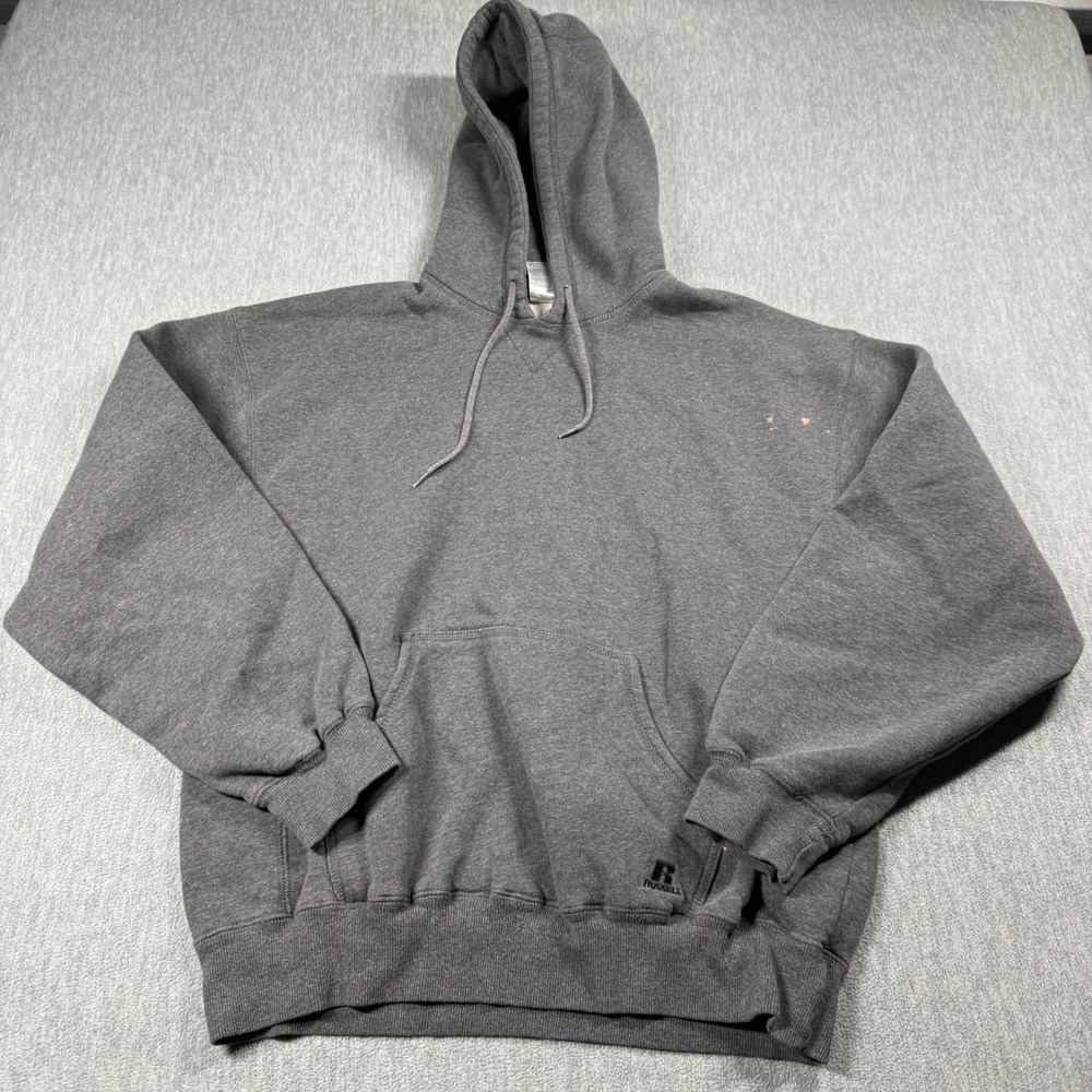 Russell Athletic Hoodie Men's L Grey Fleece Pullover Sweatshirt Gym Workout Top